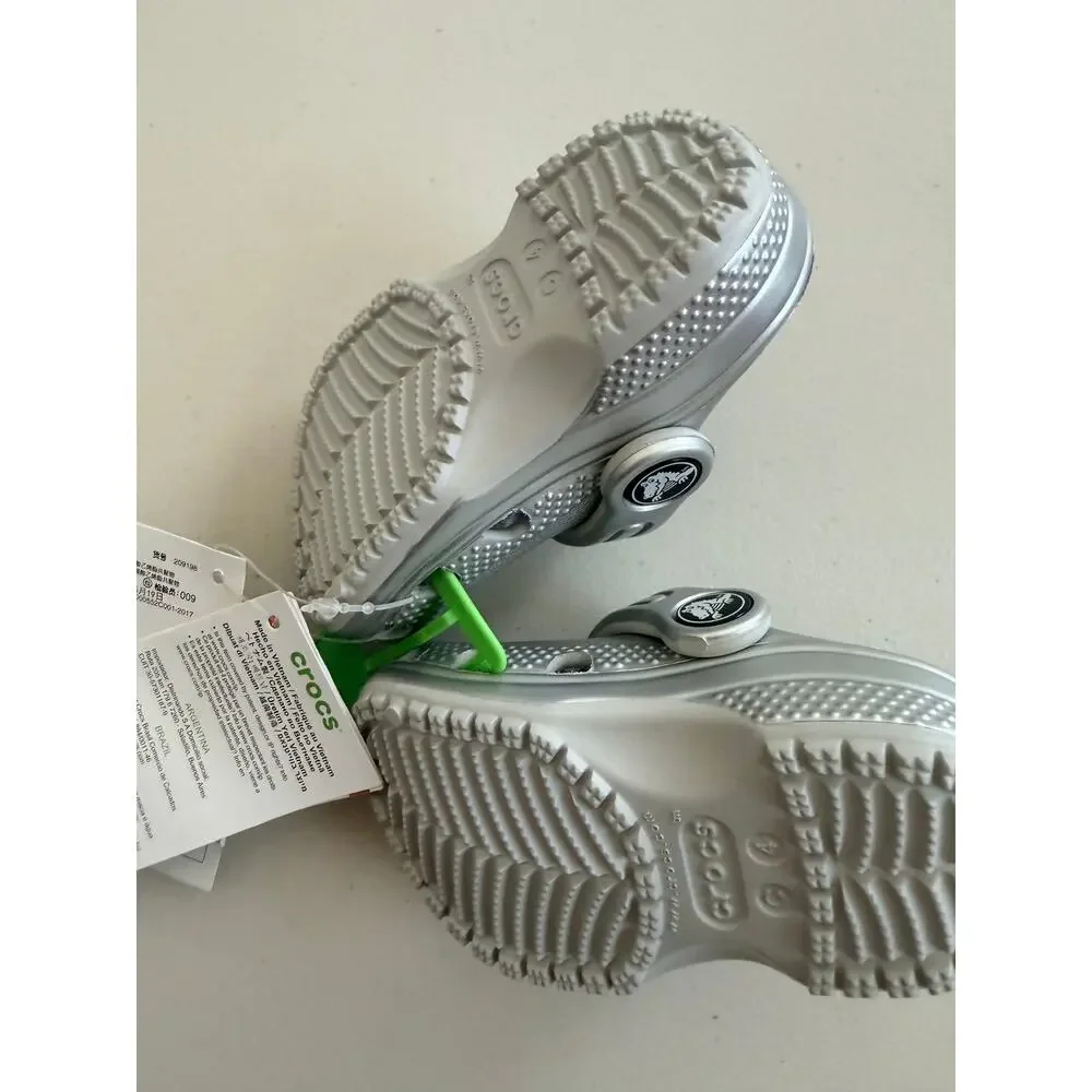 NWT Crocs Classic Metallic Clog Toddler Size C4 Silver Slip On Shoes Kids